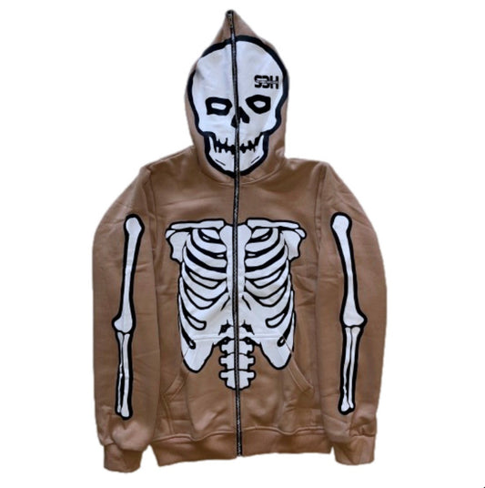 S3H FULL ZIP SKULL HOODIE - TAN