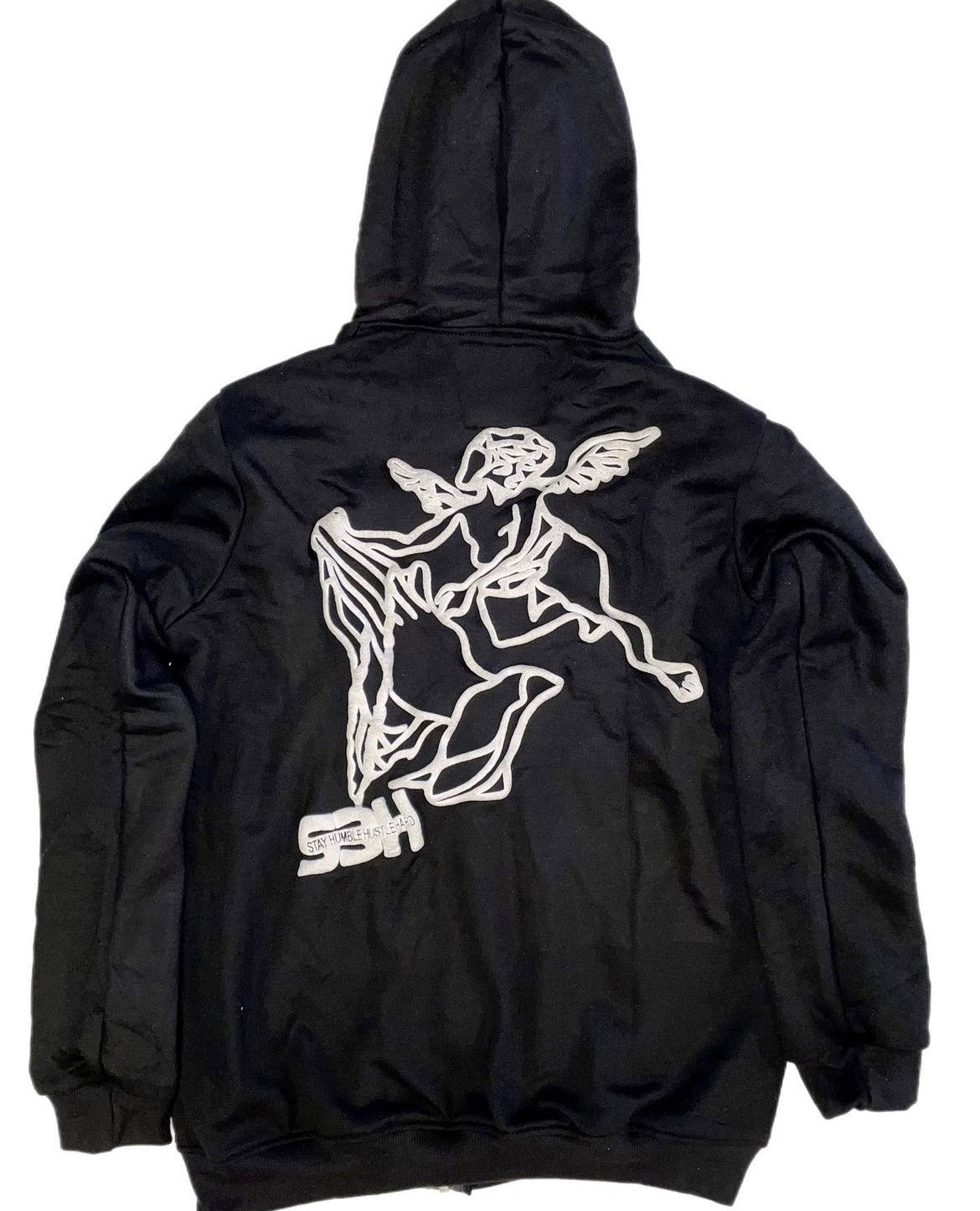 S3H FULL ZIP ANGEL HOODIE - BLACK