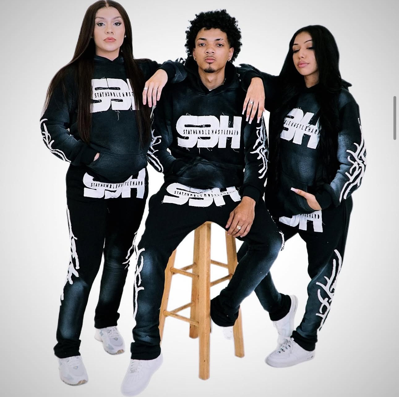 S3H TRIBE ACID WASHED SWEATSUIT - BLACK