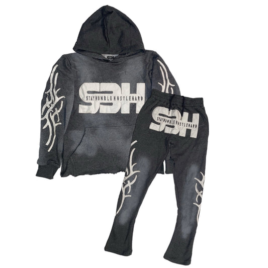 S3H TRIBE ACID WASHED SWEATSUIT - GREY