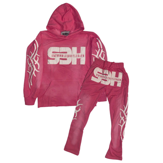 S3H TRIBE ACID WASHED SWEATSUIT - PINK