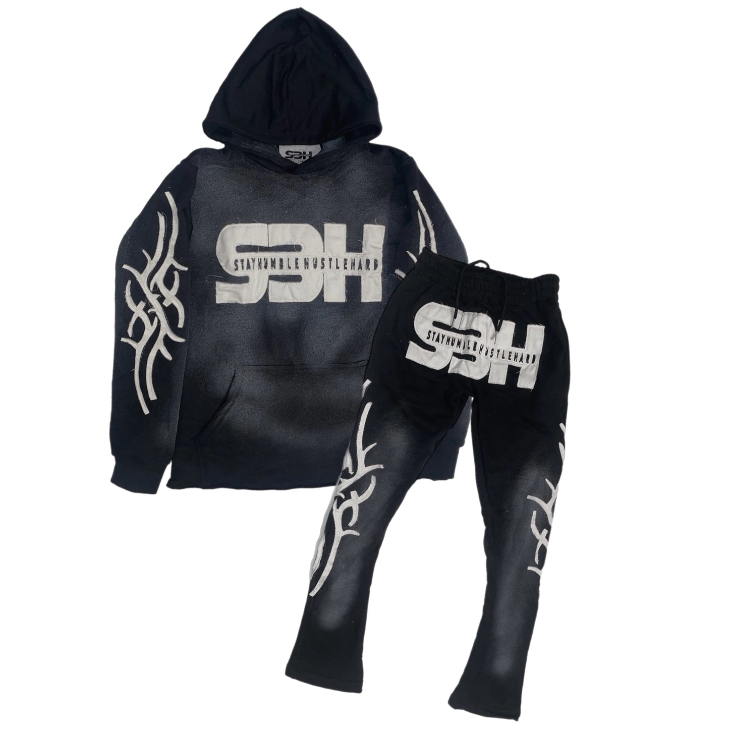 S3H TRIBE ACID WASHED SWEATSUIT - BLACK