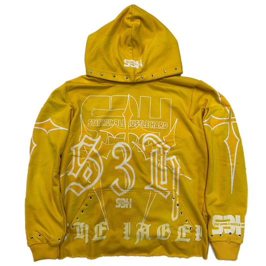 S3H Cross Rhinestone Cropped Hoodie - Yellow Cropped Cut