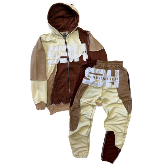 S3H Color Block- Brown, Tan, Cream Sweatsuit