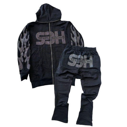 S3H All Over Rhinestone- Black Sweatsuit