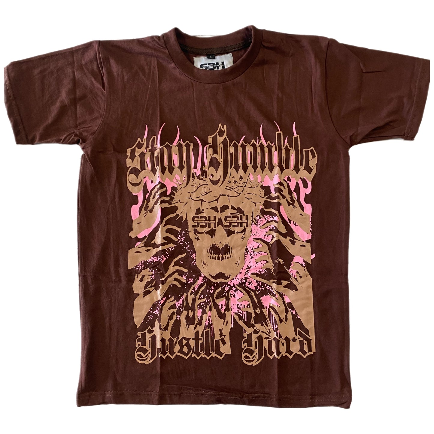 S3H SKELETON FLAME SHORT SLEEVE SHIRT -BROWN PINK TAN