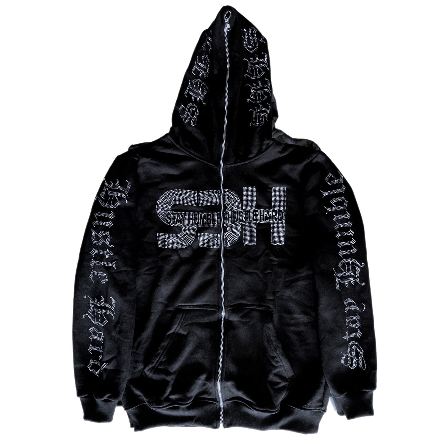 S3H FULL ZIP ANGEL HOODIE - BLACK RHINESTONE