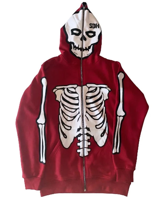 S3H FULL ZIP SKULL HOODIE - RED